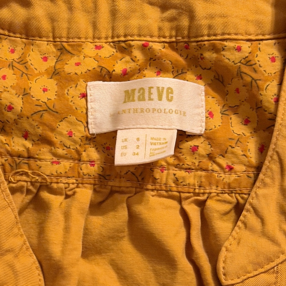 Anthropologie Maeve Marlie Long Sleeve Button Front Tunic Dress Sz 2 Mustard - Picture 8 of 8